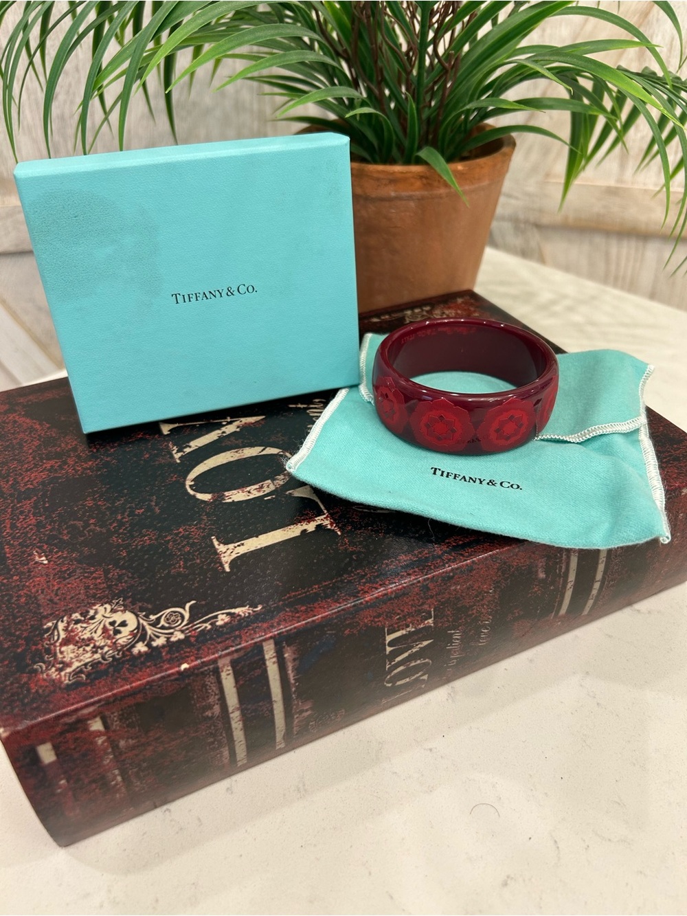 Tiffany & Co. Deep Red Floral Resin Bangle Bracelet- Paloma Picasso